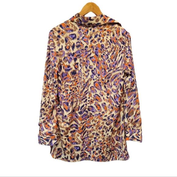 Vintage 80s 90s Mishca Tunic Button up Longsleeve Blouse Abstract Animal Print S - Picture 3 of 10